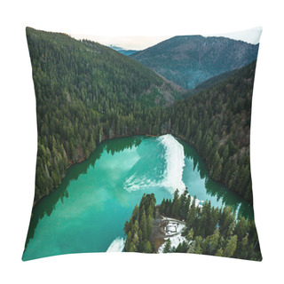 Personality  Lake Synevyr In The Carpathians, Top View Of The Lake, Mountain Lake Covered With Ice, Ice Line On Lake Synevyr, National Park. Pillow Covers