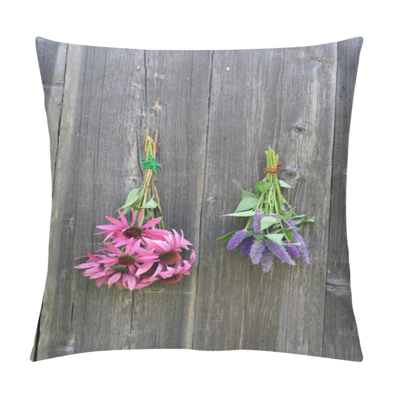 Personality  medical herbs flowers bunch, anise hyssop and coneflower pillow covers
