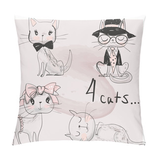 Personality  Set With Cute Cats Pillow Covers