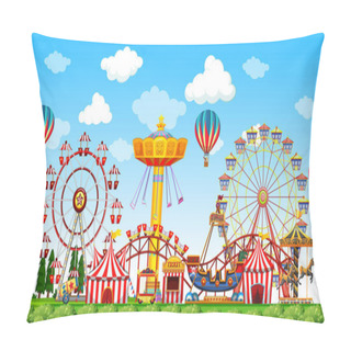 Personality  Amusement Park Scene At Daytime With Balloons In The Sky Illustration Pillow Covers