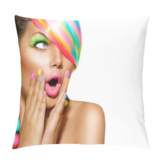 Personality  Woman With Colorful Makeup Pillow Covers