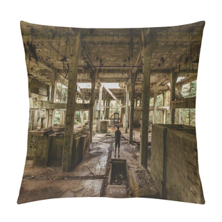 Personality  View Of Abandoned Empty Buildings Of Old Tin Mine. Industrial Dirty Building Interior. Damaged Factory In Rolava, Ore Mountains,Czech Republic. Pillow Covers