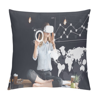Personality  Businesswoman In Vr Headset At Workplace Pillow Covers