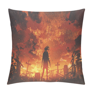 Personality  Zombie Walking In The Burnt Cemetery Pillow Covers