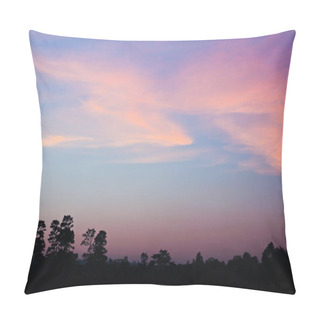 Personality  Colourful Sky And Forest Silhouette At Sunset. Pillow Covers