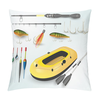 Personality  Fishing Boat And Rod Elements Pillow Covers