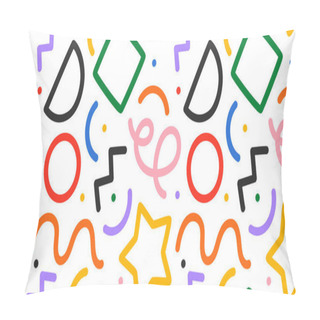 Personality  Fun Colorful Line Doodle Seamless Pattern. Creative Minimalist Style Art Background For Children Or Trendy Design With Basic Shapes. Simple Childish Scribble Backdrop. Pillow Covers