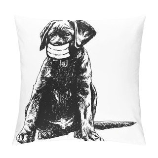 Personality  Freehand Sketch Illustration Of Labrador Retriever Dog With Mask Doodle Hand Drawn Pillow Covers