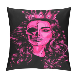 Personality  Skull Girl With A Crown. Vector Illustration Design Pillow Covers