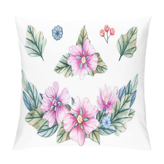 Personality  Watercolor Illustration With Wreath Of Wild Flowers. Pillow Covers