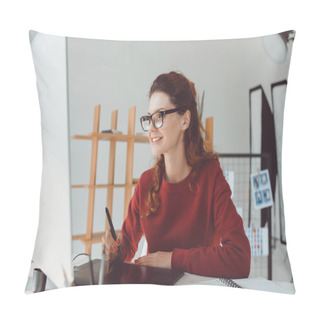 Personality  Designer Working With Graphics Tablet Pillow Covers