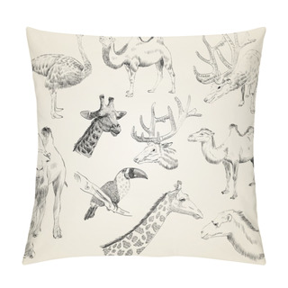 Personality  Sketches Of Animals Pillow Covers