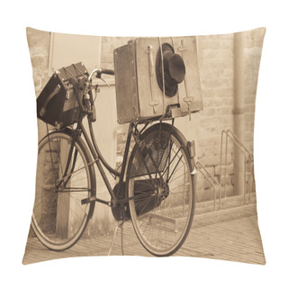 Personality  Shabby Black Hat And Suitcases On The Bike Pillow Covers