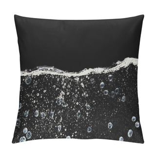 Personality  Ripe Blueberries Deep In Water With Bubbles Isolated On Black Pillow Covers