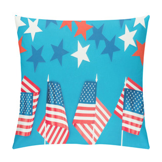 Personality  Top View Of Arranged Stars And American Flags Isolated On Blue, Presidents Day Celebration Concept Pillow Covers