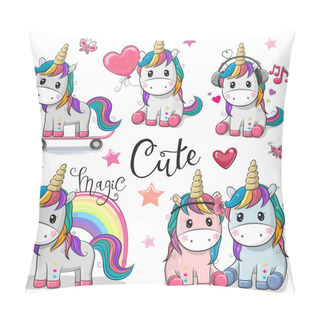 Personality  Set Of Cute Cartoon Unicorns Pillow Covers