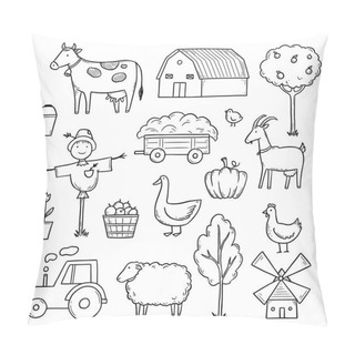 Personality  Hand Drawn Set Farm Animal, Farmer Food. Pillow Covers