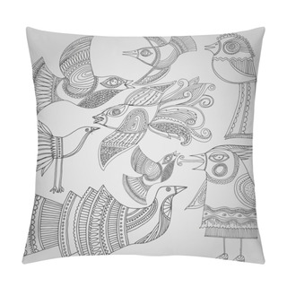 Personality  Set Of Fantastic Birds In Folk Style. Vector Illustration Pillow Covers
