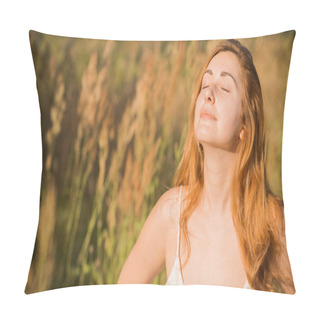 Personality  Natural Trend Without Make Up, Women's Beauty, No Filter No Retouch, Woman As She Is. Girl At Nature Relax Time Pillow Covers