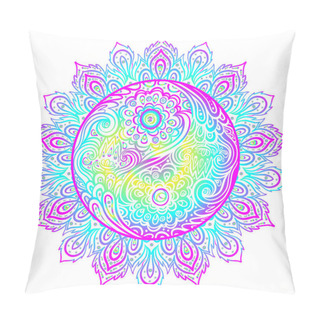 Personality  Yin Yang Harmony Sign Over Ornate Mandala Round Pattern. Vector  Pillow Covers
