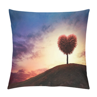 Personality  Heart Shape Tree Under Sunset. Beauty Nature. Valentine Concept Background Pillow Covers