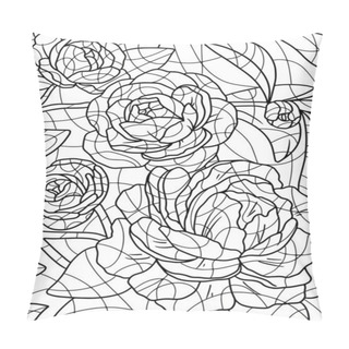 Personality  Beautiful Black And White Bouquet Rose And Leaves. Floral Arrangement On Background. Freehand Sketch For Adult Antistress Coloring Page With Doodle And Zentangle Elements. Coloring Book Vector Pillow Covers