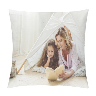 Personality  Happy Mother And Daughter Reading Book Together In Kid Wigwam Pillow Covers