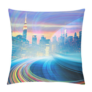 Personality  Abstract Illustration Of An Urban Highway Going To The Modern City Pillow Covers