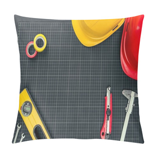 Personality  Tools And Hardhats On Graph Paper Pillow Covers