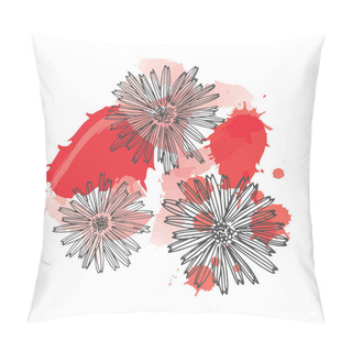 Personality  Hand Drawn Vector Flower With Watercolor Splashes, Abstract Textures And Nature Floral Motifs In Pastel Colors Isolated On White Background. Pillow Covers