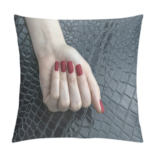 Personality  Stylish Fashionable Female Red Matte Manicure, Square Shape Pillow Covers