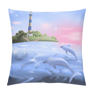 Personality  Seascape With Dolphins At Sunrise Pillow Covers