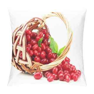 Personality  Fresh Cornel Berries In Wicker Basket, Isolated On White Pillow Covers