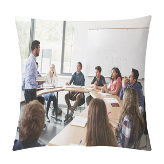 Personality  Male High School Tutor With Pupils Sitting At Table Teaching Maths Class Pillow Covers