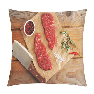 Personality  Two Marbled Beef Steak On Paper With Rosemary, Spices And A Mach Pillow Covers