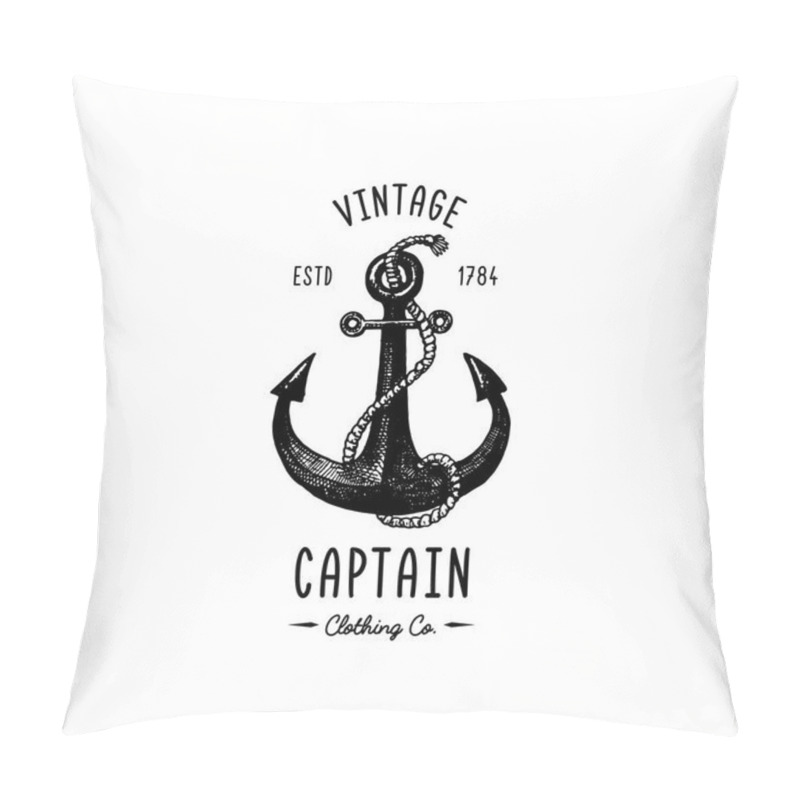 Personality  Anchor engraved vintage in old hand drawn or tattoo style, drawing for marine, aquatic or nautical theme, wood cut, blue logo pillow covers