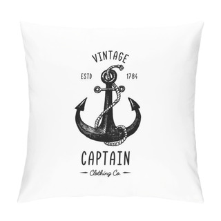 Personality  Anchor Engraved Vintage In Old Hand Drawn Or Tattoo Style, Drawing For Marine, Aquatic Or Nautical Theme, Wood Cut, Blue Logo Pillow Covers