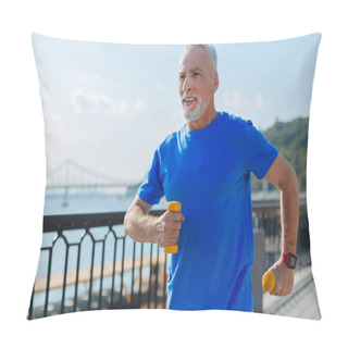 Personality  Athletic Senior Man Jogging With Dumbbells Pillow Covers