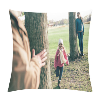 Personality  Parents Playing Hide-and-seek With Daughter Pillow Covers