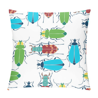 Personality  Seamless Pattern With Colorful Beetles Pillow Covers