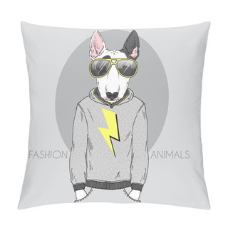 Personality  Bull Terrier In Hoodie And Sunglasses Pillow Covers
