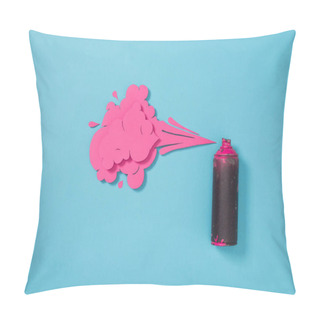 Personality  Top View Of Spray Paint In Can And Paper Splashes Isolated On Blue Pillow Covers