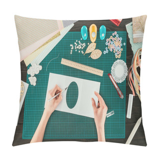 Personality  Cropped Image Of Designer Making Scrapbooking Decoration For Postcard Pillow Covers