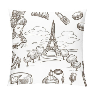 Personality  Design Of Paris Eiffel Tower, Cheese, Wine, Baguette And French Woman Hairstyle  Pillow Covers