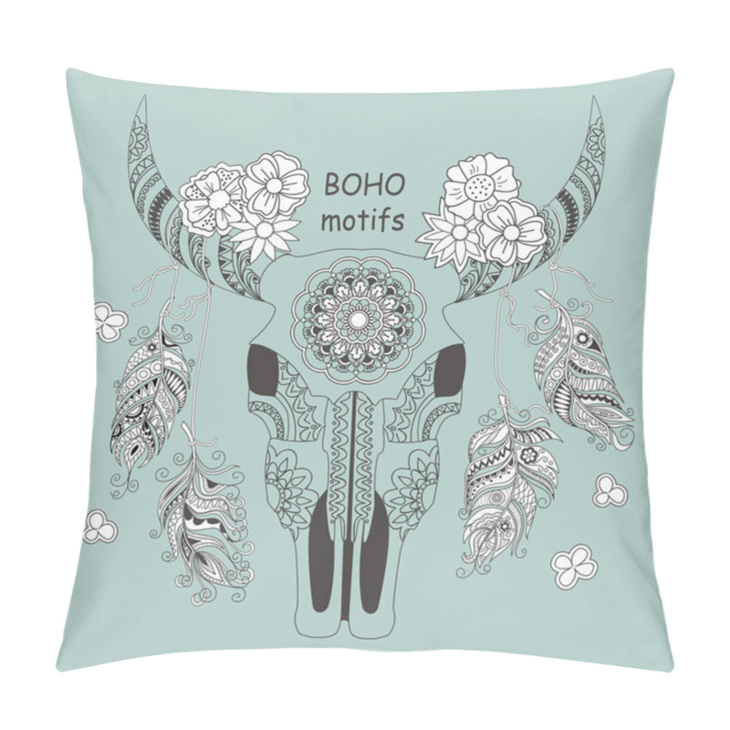 Personality  boho card with cow skull and flowers pillow covers