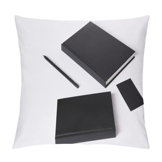 Personality  Close-up Shot Of Black Notebooks  On White Surface For Mockup Pillow Covers