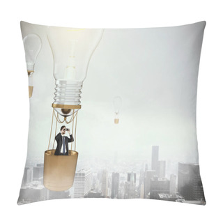 Personality  Balloon Bulb Flying  In The Sky With Businessman  Pillow Covers