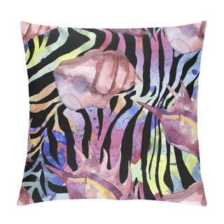 Personality  Purple Marine Tropical Seashells On Zebra Print Background. Watercolor Background Illustration Set. Seamless Background Pattern. Pillow Covers