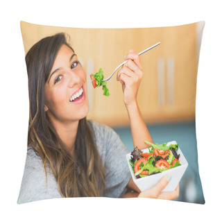 Personality  Healthy Woman Eating Salad Pillow Covers