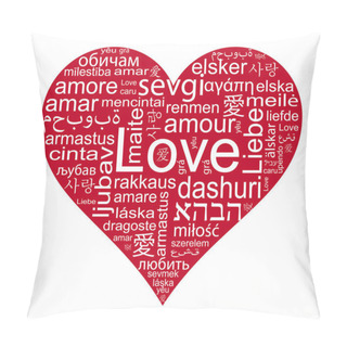 Personality  Love Words In Different Languages In A Red Heart Shape Pillow Covers